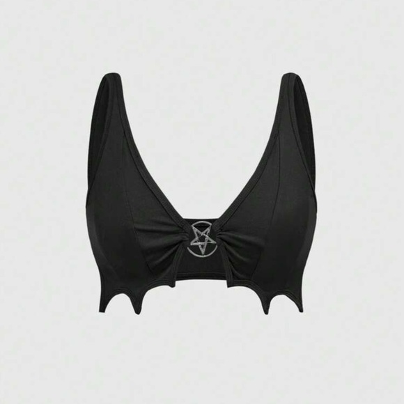 Black Gothic Bralette with Pentagram Detail - Picture 8 of 9